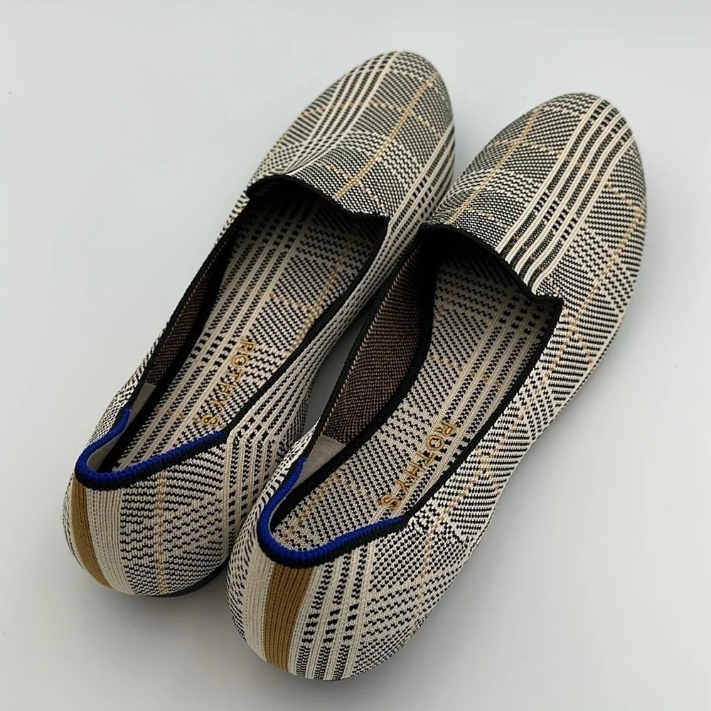 Rothy's The Loafer Ivory Glen Plaid Slip On Washable Flats Preppy Print Sz13